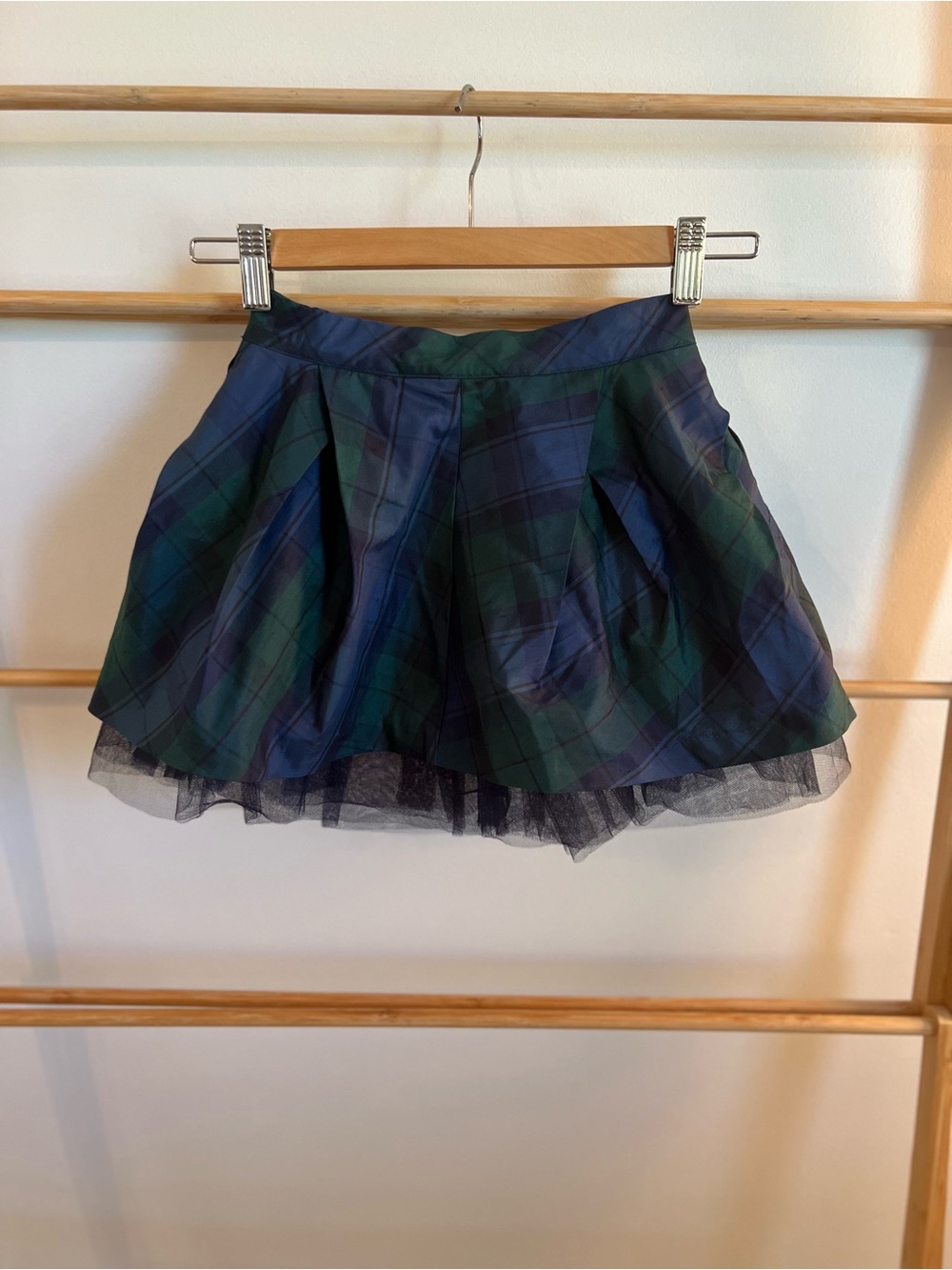 Janie and Jack Navy & Green Plaid Tulle-Trim Skirt